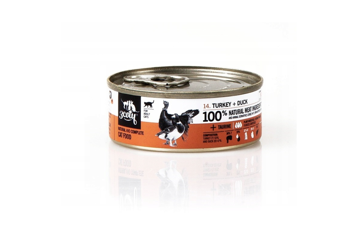 3Coty Nassfutter mit Pute und Ente für ausgewachsene Katzen, 80 g