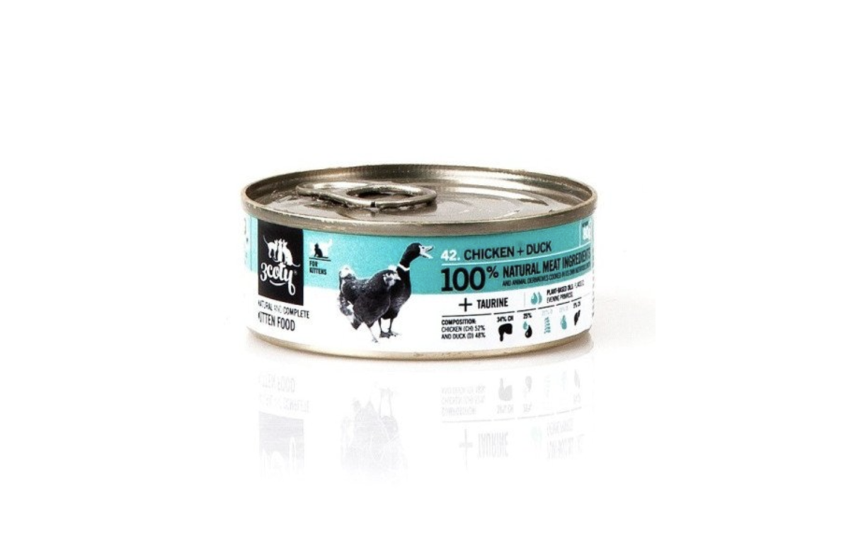 3Coty cibo umido con pollo e anatra per gattini, 80 g