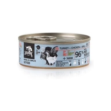 3Coty konservtoit kalkuni, kana ja krilliga eakatele kassidele, 80 g