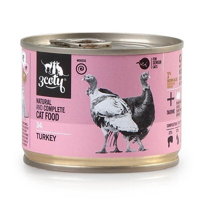 3COTY Turkey Senior – šlapias kačių maistas su kalakutiena, 180 g 3COTY Turkey Senior – šlapias kačių maistas su kalakutiena, 180 g