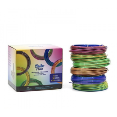 3Doodler Flow PLA siūlų rinkinys – 6 ritės po 10 m, 7 gyvos spalvų kombinacijos, 1,75 mm