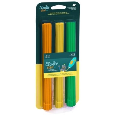 3Doodler Start Eco siūlai 2,5 mm, 75 vnt., 3 spalvų rinkinys (pomidorinė, geltona, žalia) – 3DS-ECO-MIX2-75