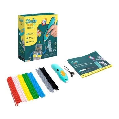 3Doodler Start Plus – 3D pieštukas vaikams nuo 6 metų, pagrindinis rinkinys, turkio ir geltonos spalvų