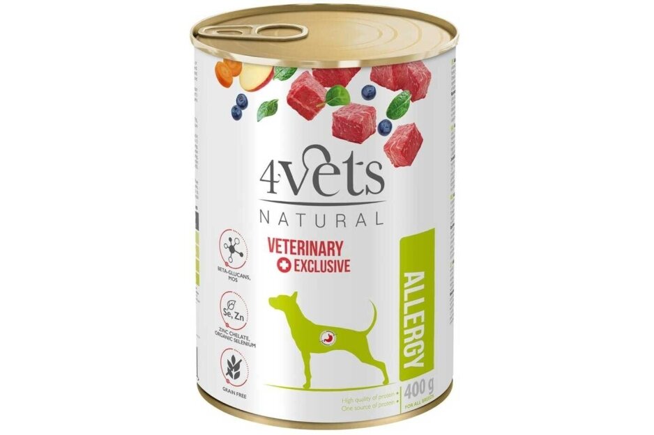 4Vets Natural Allergy märkäruoka koirille lampaanlihalla, 400 g 4Vets Natural Allergy märkäruoka koirille lampaanlihalla, 400 g