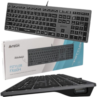 A4Tech FSTYLER FX60H juhtmega klaviatuur, must-hall, valge taustvalgustusega klahvidega 6