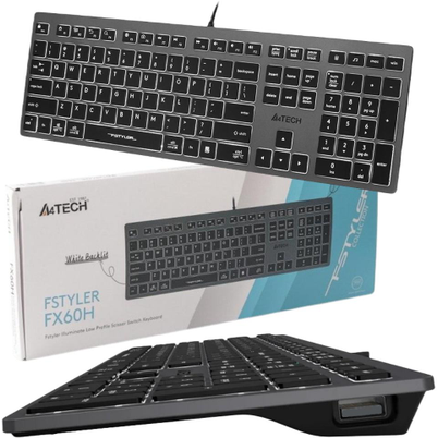 A4Tech FSTYLER FX60H juhtmega klaviatuur, must-hall, valge taustvalgustusega klahvidega 6