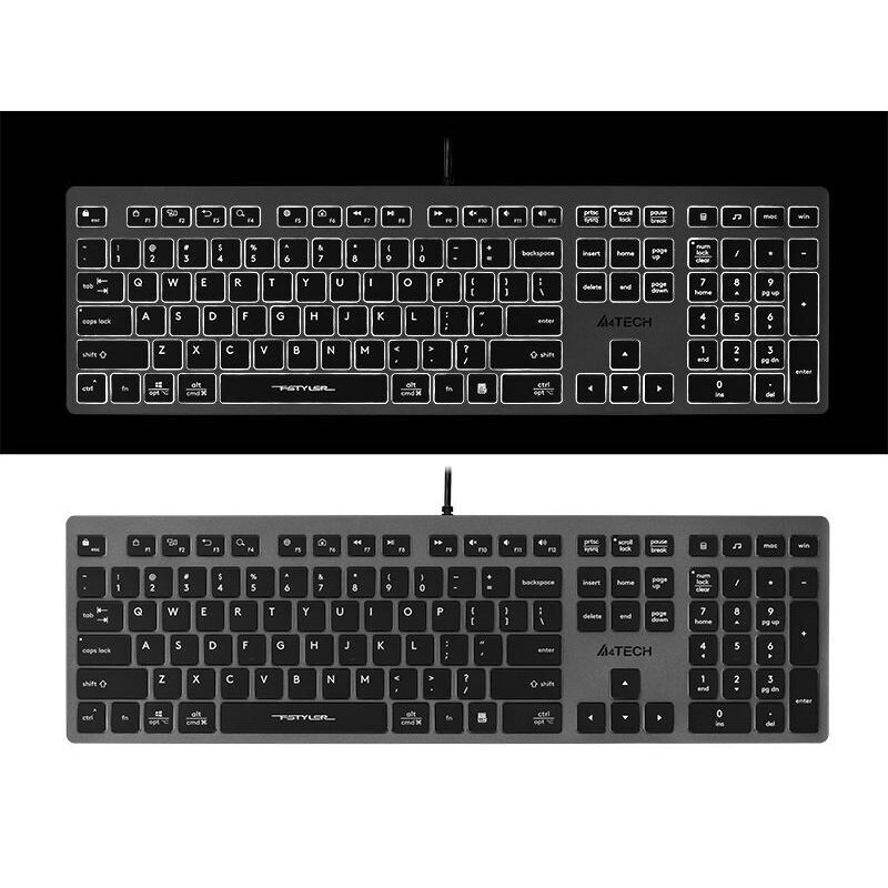 A4Tech FSTYLER FX60H juhtmega klaviatuur, must-hall, valge taustvalgustusega klahvidega 2 A4Tech FSTYLER FX60H juhtmega klaviatuur, must-hall, valge taustvalgustusega klahvidega 2