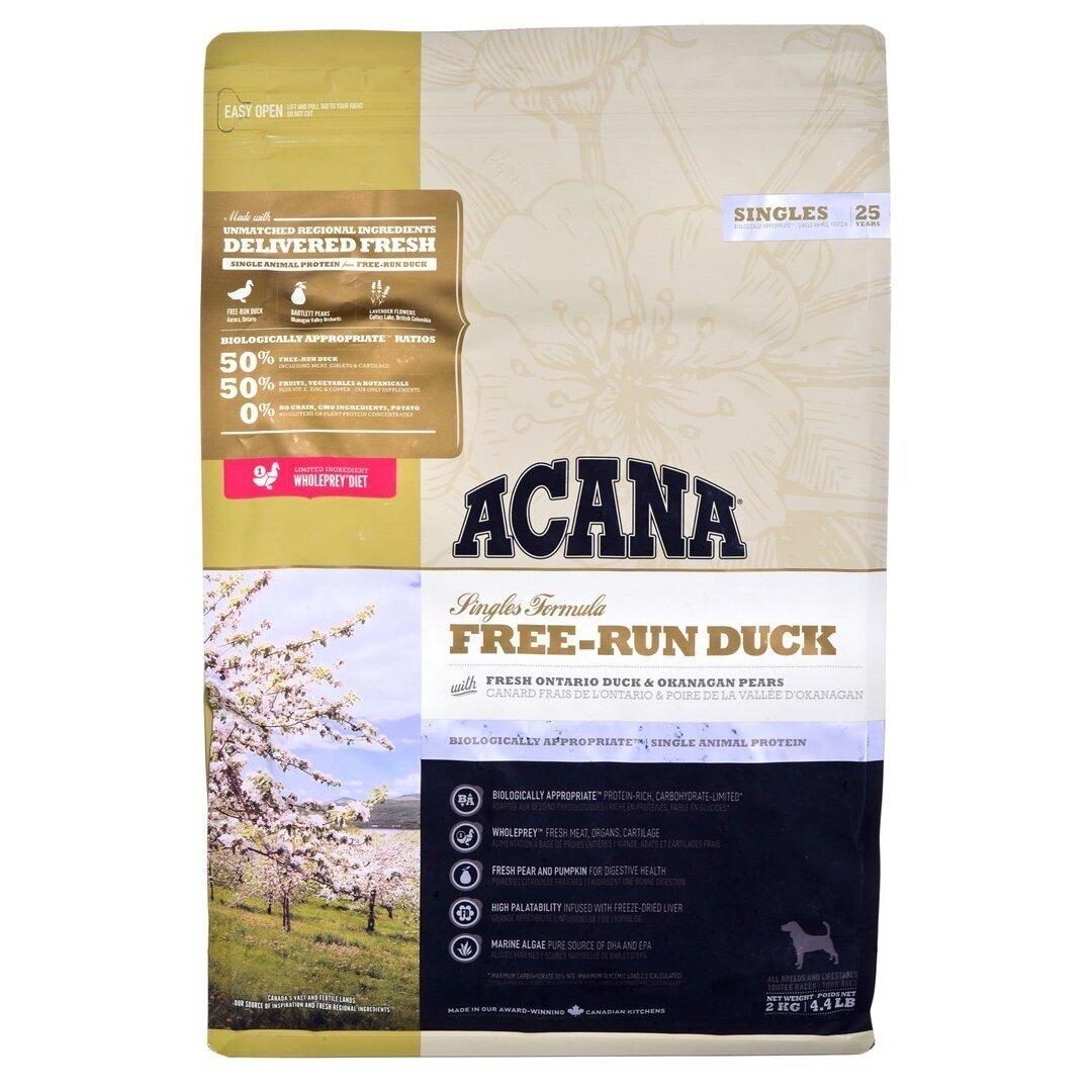 ACANA SINGLES Free-Run Duck Sausas šunų ėdalas su antiena, 2 kg ACANA SINGLES Free-Run Duck Sausas šunų ėdalas su antiena, 2 kg