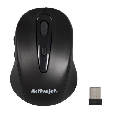 Activejet AMY-213 belaidė optinė pelė, juoda, 1600 DPI, 6 mygtukai Activejet AMY-213 belaidė optinė pelė, juoda, 1600 DPI, 6 mygtukai