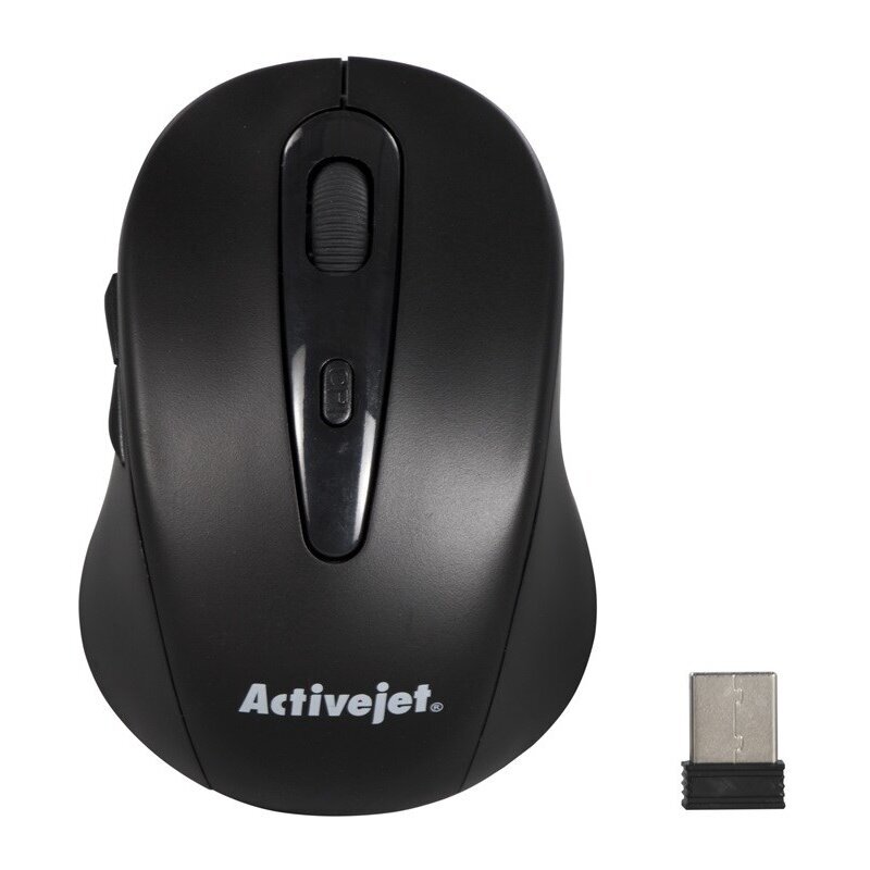Activejet AMY-213 belaidė optinė pelė, juoda, 1600 DPI, 6 mygtukai Activejet AMY-213 belaidė optinė pelė, juoda, 1600 DPI, 6 mygtukai