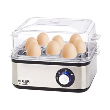 Adler AD 4486 kiaušinių viryklė, 8 kiaušiniai, 800 W, juoda, atlasinis plienas, permatoma