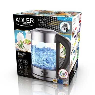 Adler AD 1247 NEW elektrinis virdulys 1,7 l lazdyno riešuto spalvos, nerūdijančio plieno, skaidrus 2200 W 3