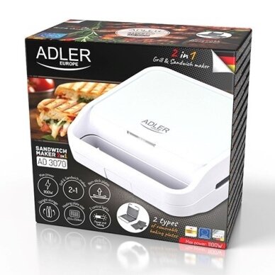 Adler AD 3070W sumuštinių keptuvė, balta 6 Adler AD 3070W sumuštinių keptuvė, balta 6