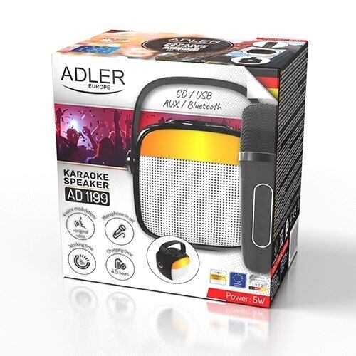 Adler AD 1199 juoda karaoke kolonėlė su mikrofonu - SD/USB/AUX/Bluetooth 1