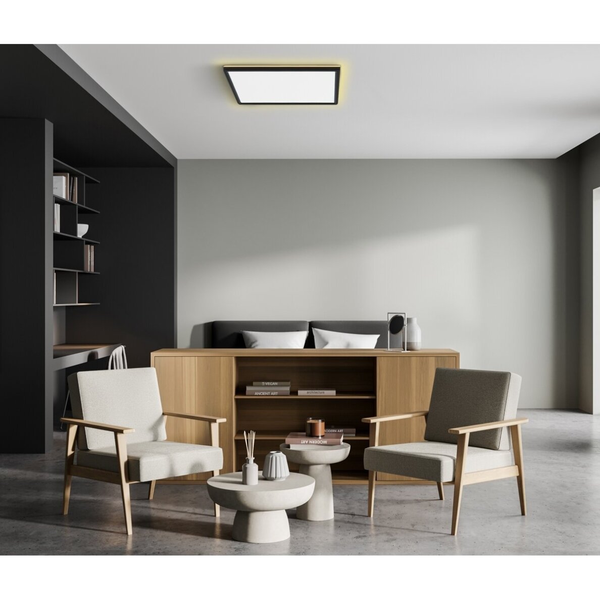 Aleria PLF-39573-450S-50W-BL modernus LED plafonas, juodas, 45x45 cm 1 Aleria PLF-39573-450S-50W-BL modernus LED plafonas, juodas, 45x45 cm 1