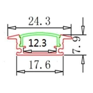 Aliuminio profilis LED juostoms 002W, 3 m, su pieniniu dangteliu 1