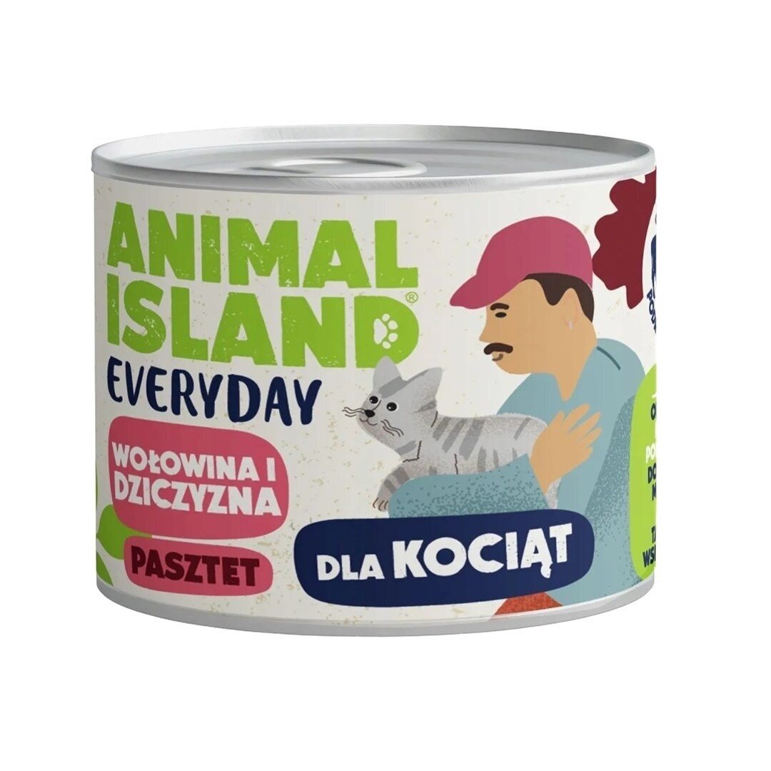 ANIMAL ISLAND Jautienos ir žvėrienos sausas kačių ėdalas kasdien kačiukams, 185 g ANIMAL ISLAND Jautienos ir žvėrienos sausas kačių ėdalas kasdien kačiukams, 185 g