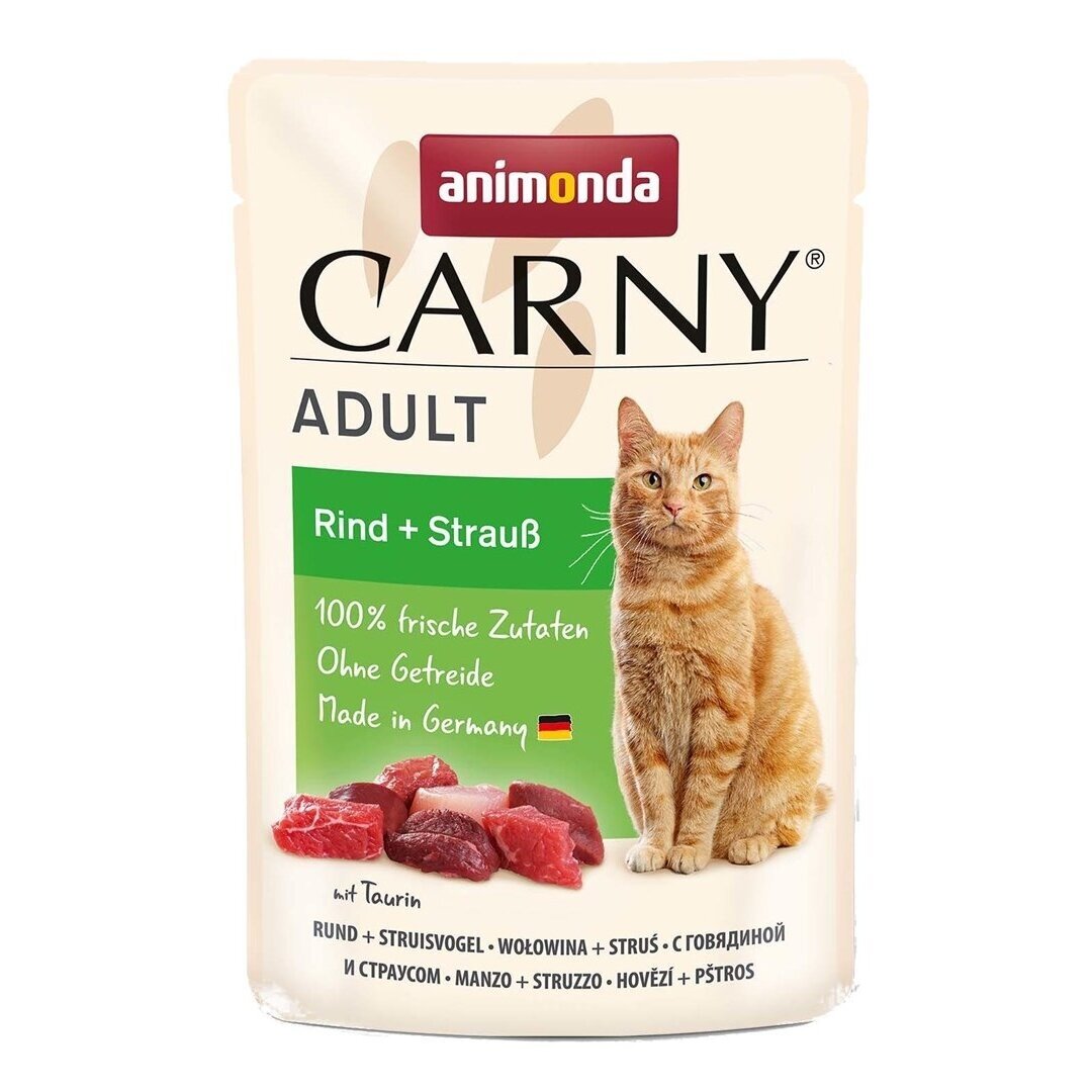 ANIMONDA Carny suaugusių kačių ėdalas su jautiena ir stručiais, 85 g ANIMONDA Carny suaugusių kačių ėdalas su jautiena ir stručiais, 85 g