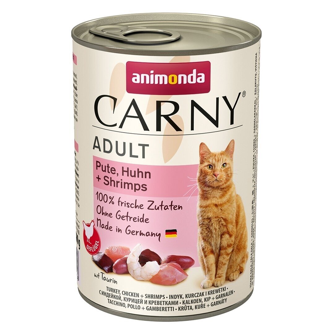 ANIMONDA Carny Adult kalkun, kana ja krevetid – märg kassitoit, 400 g