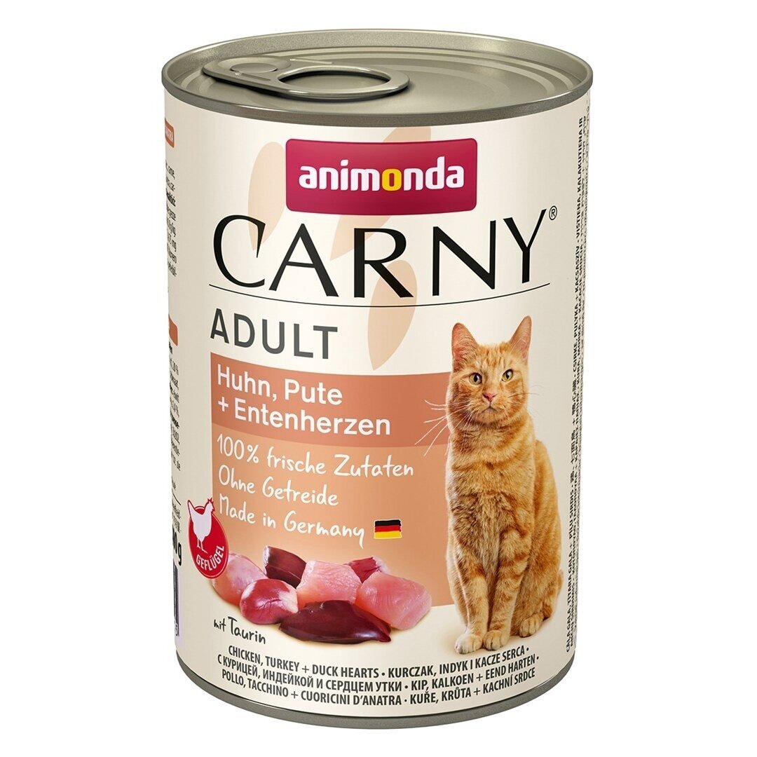 ANIMONDA Carny Adult kana, kalkun, pardisüdamed – märg kassitoit, 400 g