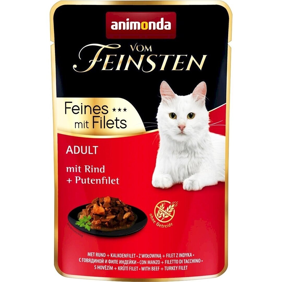 ANIMONDA Vom Feinsten jautiena ir kalakutienos filė – šlapias kačių maistas, 85 g ANIMONDA Vom Feinsten jautiena ir kalakutienos filė – šlapias kačių maistas, 85 g