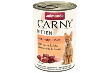 ANIMONDA Carny Kitten vitela, frango, peru – alimento húmido para gatinhos, 400 g