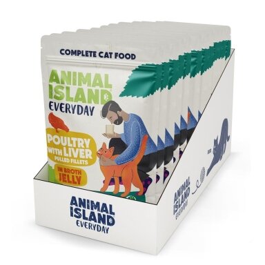 ANIMAL ISLAND Everyday paukštienos ir kepenėlių ėdalas drebučiuose - šlapias kačių ėdalas - 12 x 85 g