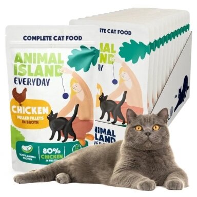 ANIMAL ISLAND Everyday vištienos filė sultinyje - šlapias kačių ėdalas - 12 x 85 g