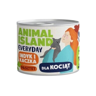 ANIMAL ISLAND šlapias kačių ėdalas su kalakutiena ir antimi kačiukams, 185 g