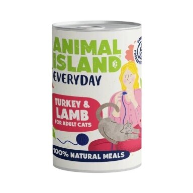 ANIMAL ISLAND šlapias kačių ėdalas su kalakutiena ir ėriena kasdien, 400 g