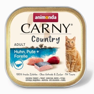ANIMONDA Carny Country Chicken, Turkey & Trout – šlapias kačių maistas su vištiena, kalakutiena ir upėtakiu, 100 g