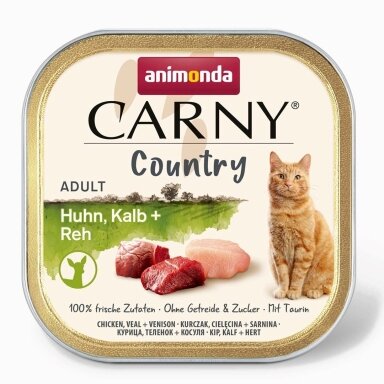 ANIMONDA Carny Country Chicken, Veal & Venison – šlapias kačių maistas su vištiena, veršiena ir elniena, 100 g