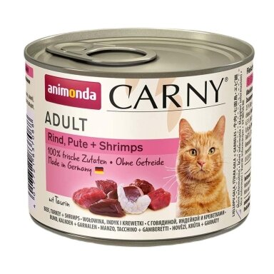 ANIMONDA Carny suaugusioms katėms – šlapias ėdalas su jautiena, kalakutiena ir krevetėmis, 200 g