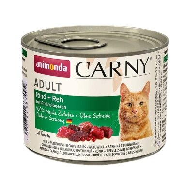 ANIMONDA Carny suaugusių kačių ėdalas su jautiena, elniena ir mėlynėmis, 200 g