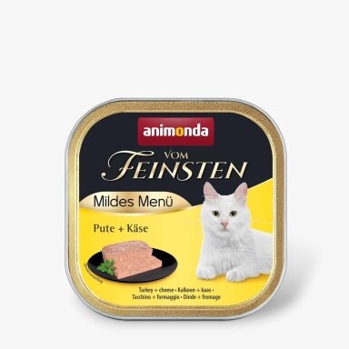 ANIMONDA Vom Feinsten Adult Mildes Menu Turkey with Cheese – šlapias kačių maistas su kalakutiena ir sūriu, 100 g