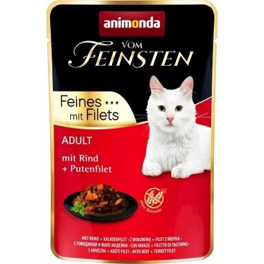 ANIMONDA Vom Feinsten jautiena ir kalakutienos filė – šlapias kačių maistas, 85 g