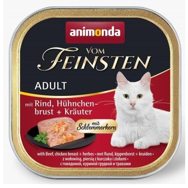 ANIMONDA Vom Feinsten su jautiena, vištienos krūtinele ir žolelėmis – šlapias kačių maistas, 100 g
