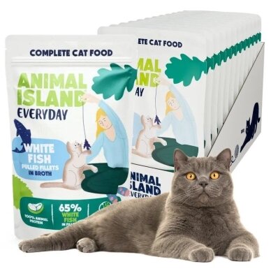 ANIMAL ISLAND Everyday baltos žuvies filė sultinyje - šlapias kačių ėdalas - 12 x 85 g