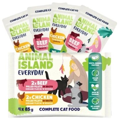 ANIMAL ISLAND Kasdieninis vištienos ir jautienos filė sultinyje - šlapias kačių ėdalas - 4 x 85 g ANIMAL ISLAND Kasdieninis vištienos ir jautienos filė sultinyje - šlapias kačių ėdalas - 4 x 85 g