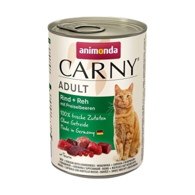 ANIMONDA Carny Adult veiseliha, hirveliha ja mustikad – märg kassitoit, 400 g ANIMONDA Carny Adult veiseliha, hirveliha ja mustikad – märg kassitoit, 400 g
