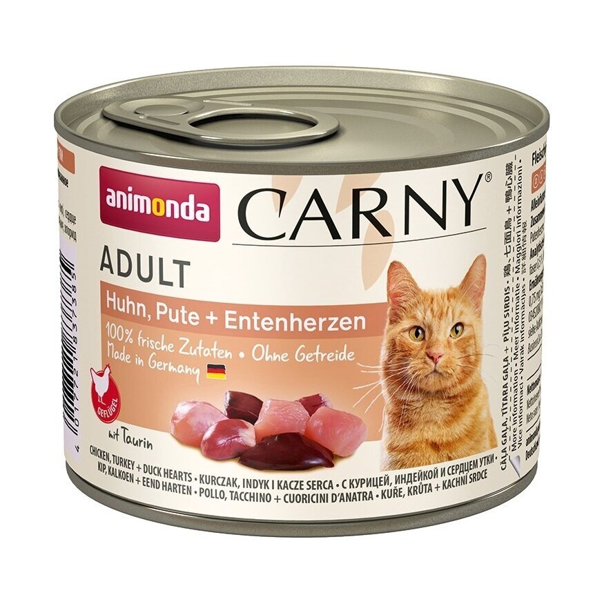 ANIMONDA Carny suaugusių kačių ėdalas su vištiena, kalakutiena ir anties širdelėmis, 200 g