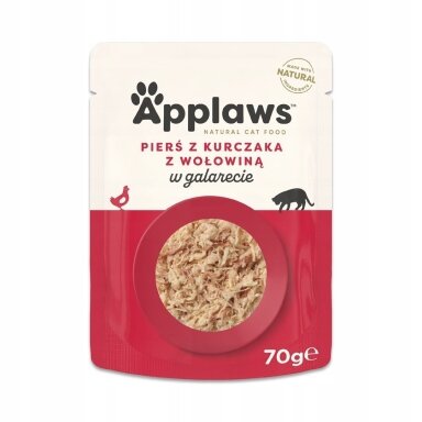 APPLAWS vištienos krūtinėlė su jautiena drebučiuose - šlapias kačių ėdalas - 70 g