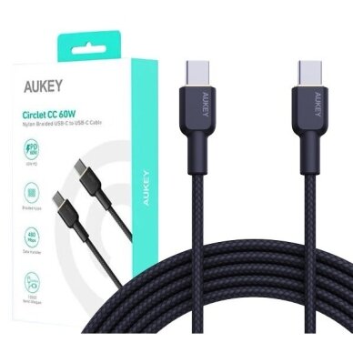 AUKEY CB-NCC2 USB-C Type-C maitinimo šaltinis PD 60W 3A 1.8m nailono juodas 1