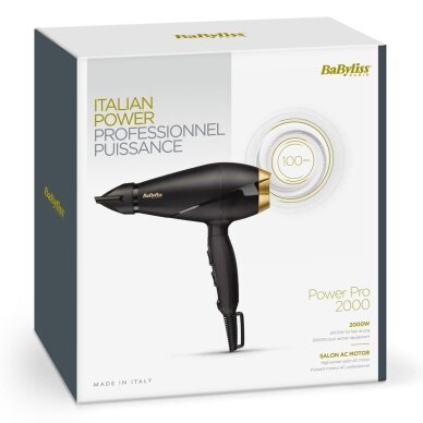 Plaukų džiovintuvas BaByliss 6704E, 2000 W, juodas/auksinis, profesionalus AC variklis 1
