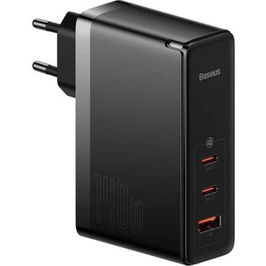 „Baseus GaN5 Pro“ įkroviklis 2xUSB-C, USB-A 140W + USB-C laidas, juodas 1