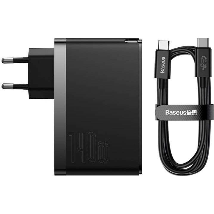 „Baseus GaN5 Pro“ įkroviklis 2xUSB-C, USB-A 140W + USB-C laidas, juodas