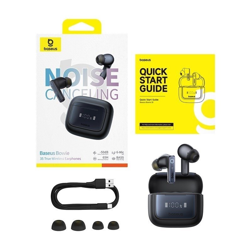 „Baseus Bowie 35 TWS“ „Bluetooth“ triukšmą slopinančios ausinės, į ausis, su ryšiu / muzika, juodos 5 „Baseus Bowie 35 TWS“ „Bluetooth“ triukšmą slopinančios ausinės, į ausis, su ryšiu / muzika, juodos 5