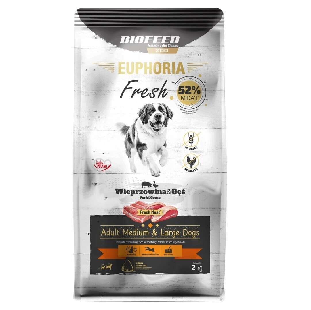 BIOFEED Euphoria Fresh Adult Medium & Large Kiauliena su žąsimi - sausas šunų ėdalas - 2 kg BIOFEED Euphoria Fresh Adult Medium & Large Kiauliena su žąsimi - sausas šunų ėdalas - 2 kg