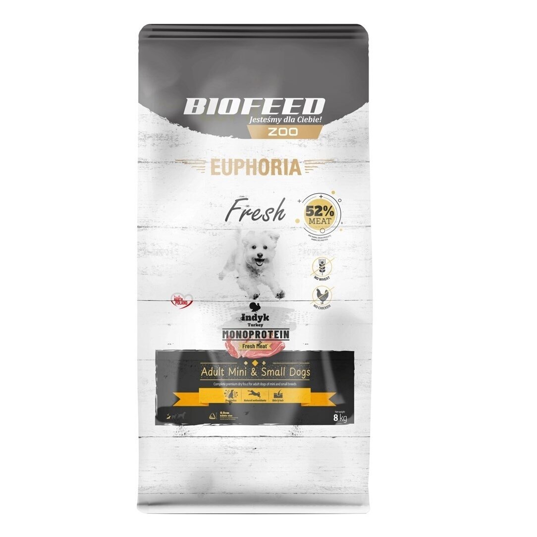 BIOFEED Euphoria Fresh Adult Mini & Small Monoprotein Turkey - sausas šunų ėdalas - 8 kg