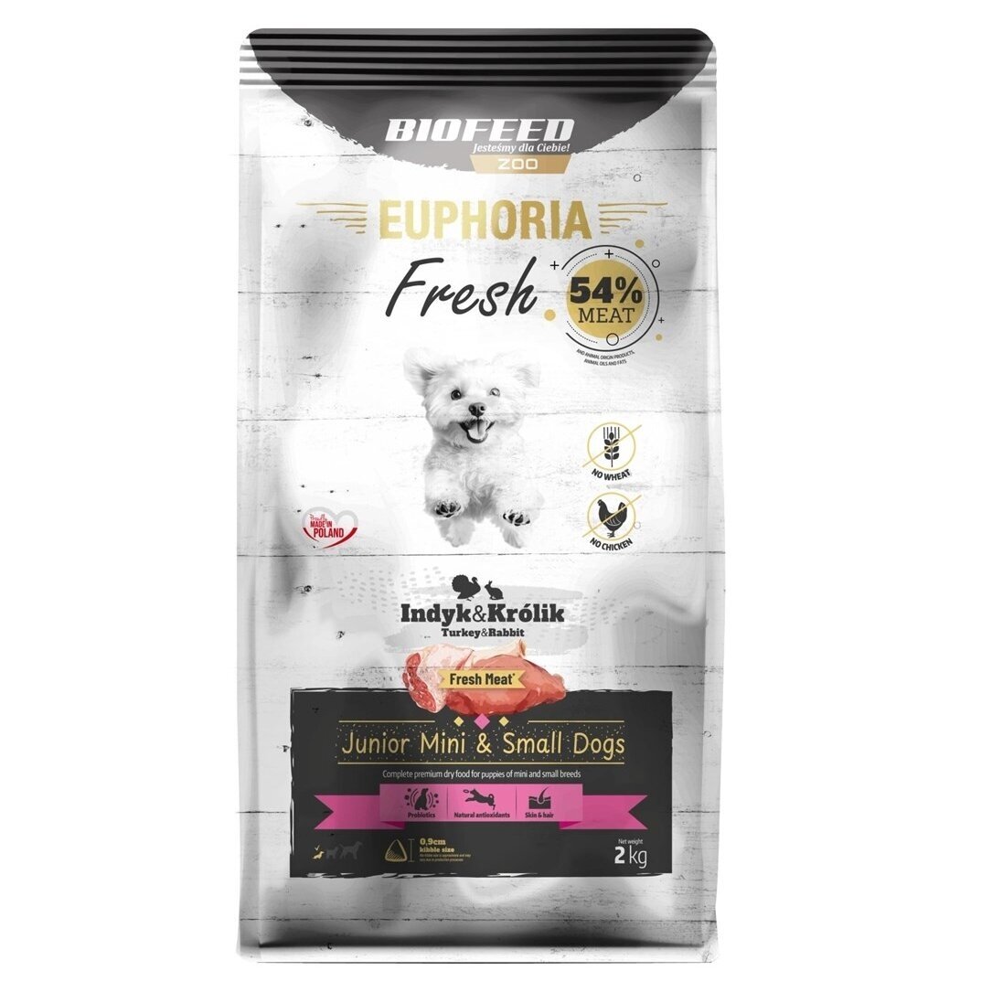 BIOFEED Euphoria Fresh Junior Mini & Small Turkey su triušiena - sausas šunų ėdalas - 2 kg